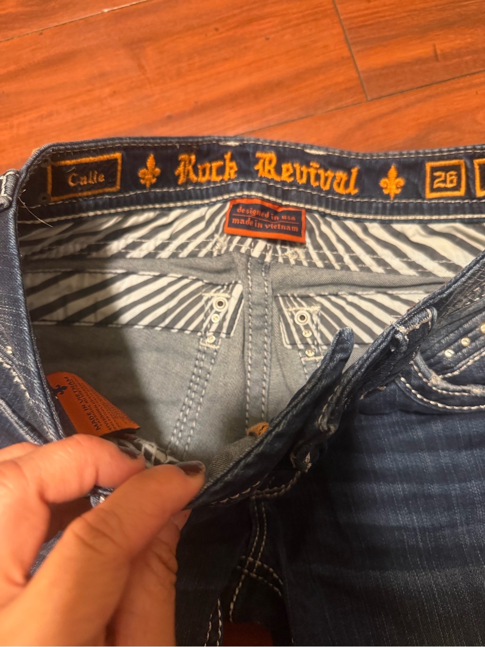 Rock Revival Indigo Boot Cut Jeans with White Contrast Stitching - Picture 8 of 13